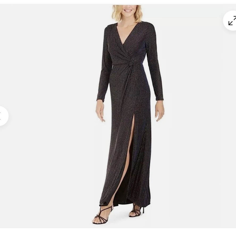 NWT Nightway Navy Gold long sleeve knot waist dress 10p